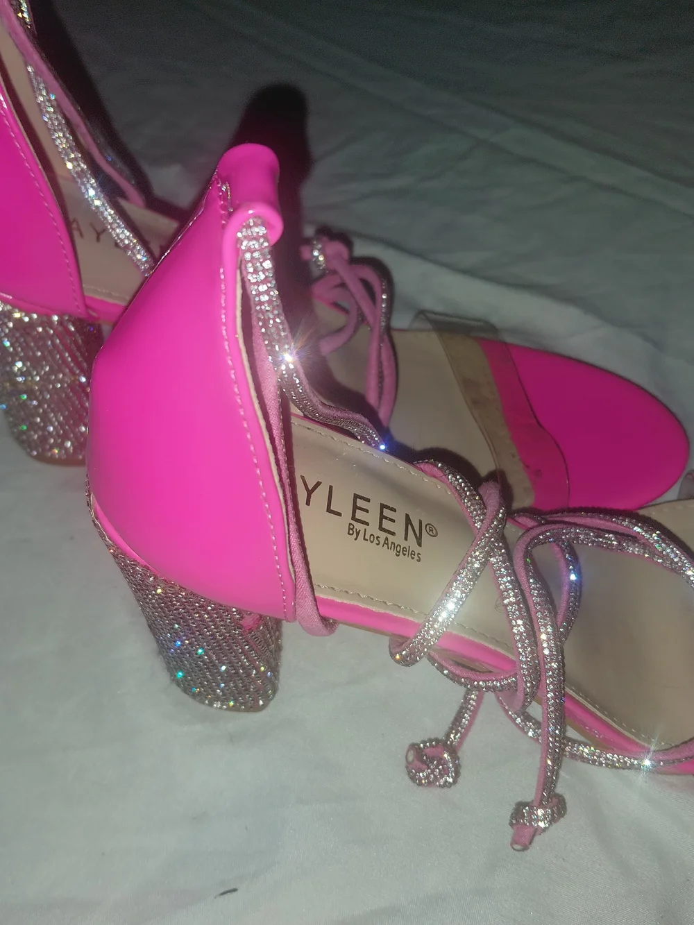 Kayleen By Los Angeles Hot Pink Strappy Faux Diamond Studded Heeled Sandals